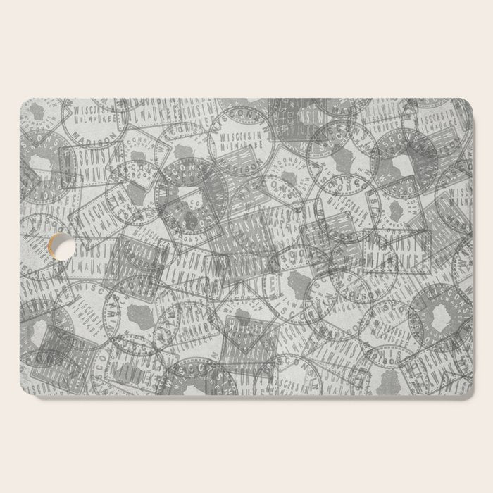 Vintage Wisconsin Milwaukee Travel Stamp Pattern Cutting Board Gallery Image 1