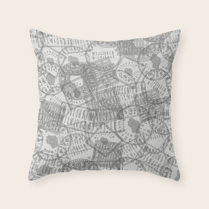 Vintage Wisconsin Milwaukee Travel Stamp Pattern Throw Pillow Gallery Image 6