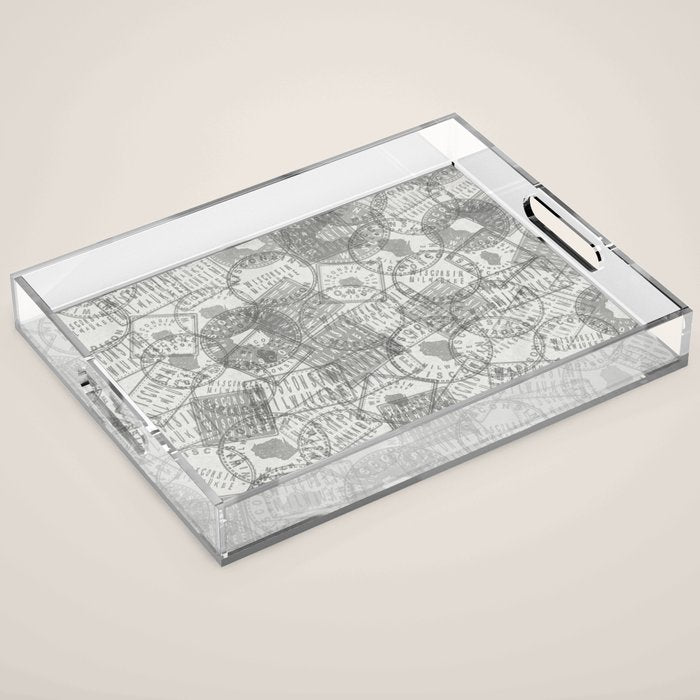Vintage Wisconsin Milwaukee Travel Stamp Pattern Acrylic Tray Gallery Image 1