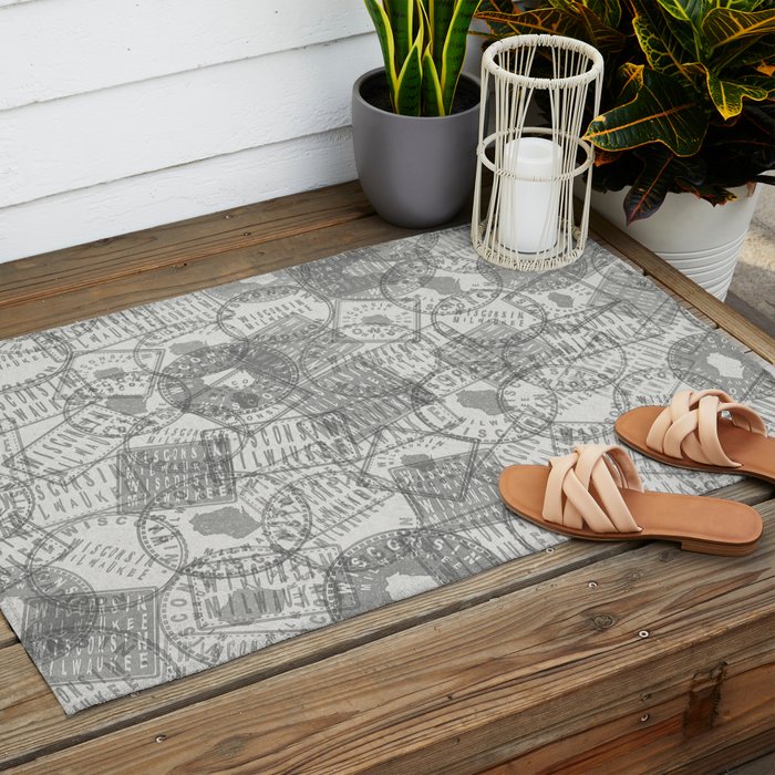 Vintage Wisconsin Milwaukee Travel Stamp Pattern Outdoor Rug Gallery Image 2