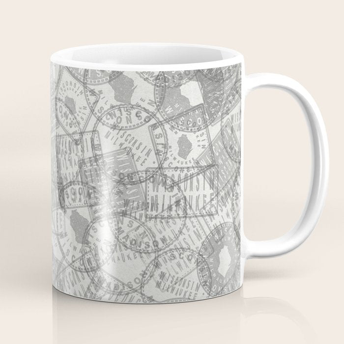 Vintage Wisconsin Milwaukee Travel Stamp Pattern Coffee Mug Gallery Image 1