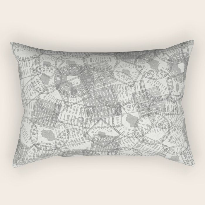 Vintage Wisconsin Milwaukee Travel Stamp Pattern Rectangular Pillow Gallery Image 1