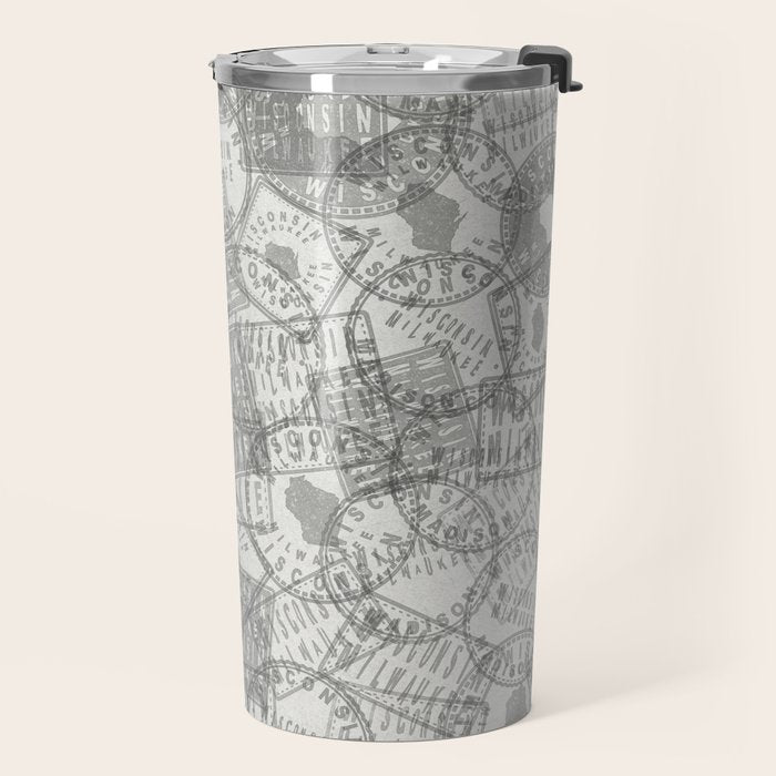Vintage Wisconsin Milwaukee Travel Stamp Pattern Travel Mug Gallery Image 2