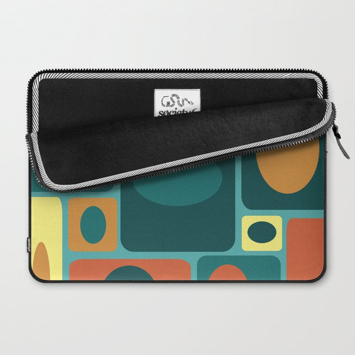 Mid Century Modern Turquoise Rectangles Laptop Sleeve Gallery Image 2