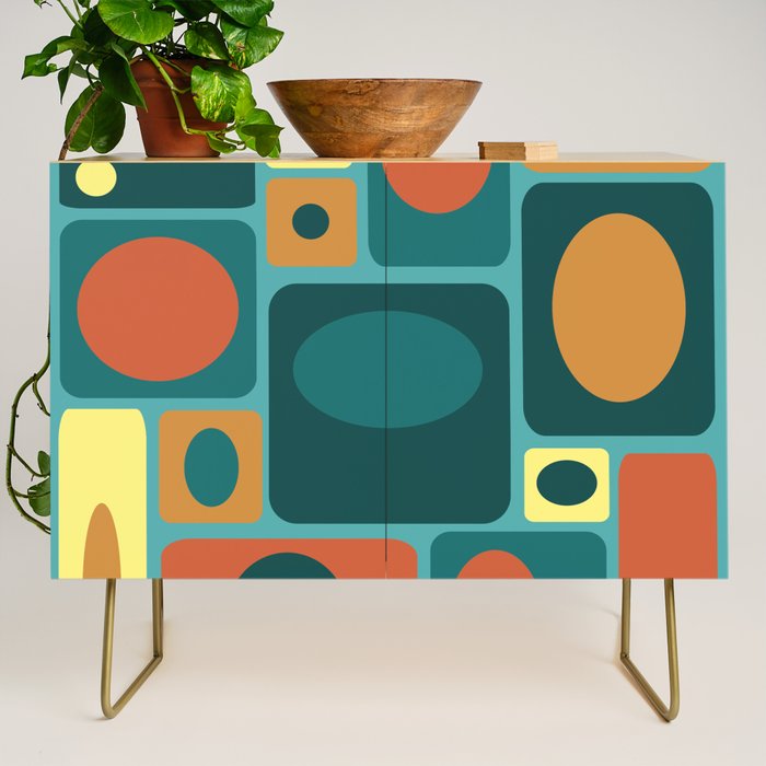 Mid Century Modern Turquoise Rectangles Credenza Gallery Image 1