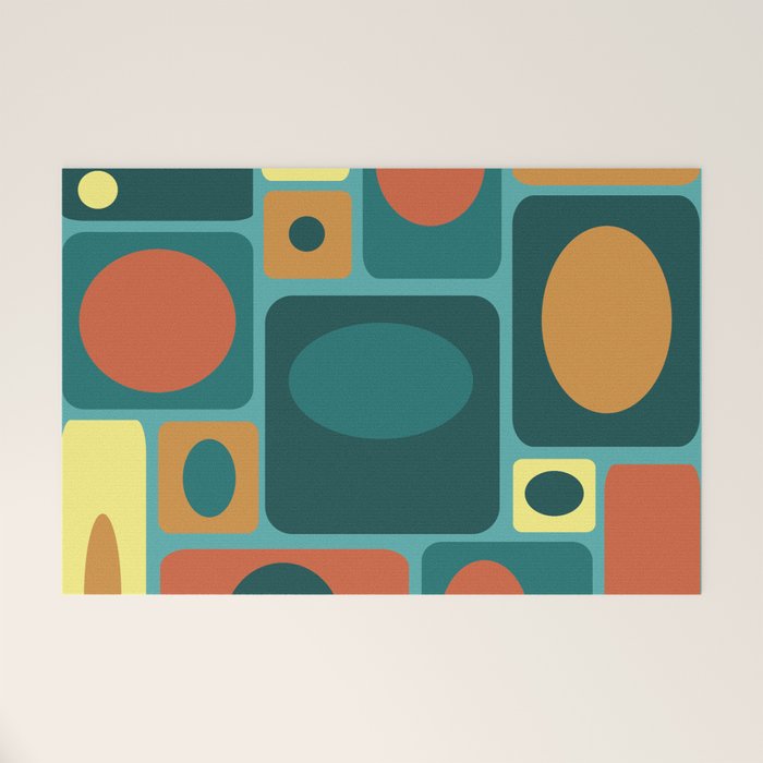 Mid Century Modern Turquoise Rectangles Welcome Mat Gallery Image 1