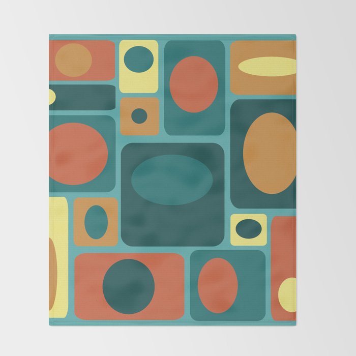 Mid Century Modern Turquoise Rectangles Throw Blanket Gallery Image 2