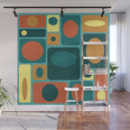 Mid Century Modern Turquoise Rectangles Wall Mural Gallery Image 1