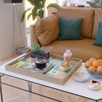 Mid Century Modern Turquoise Rectangles Serving Tray Gallery Image 2