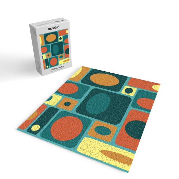 Mid Century Modern Turquoise Rectangles Jigsaw Puzzle Gallery Image 2