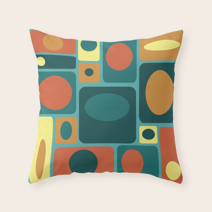 Mid Century Modern Turquoise Rectangles Throw Pillow Gallery Image 1