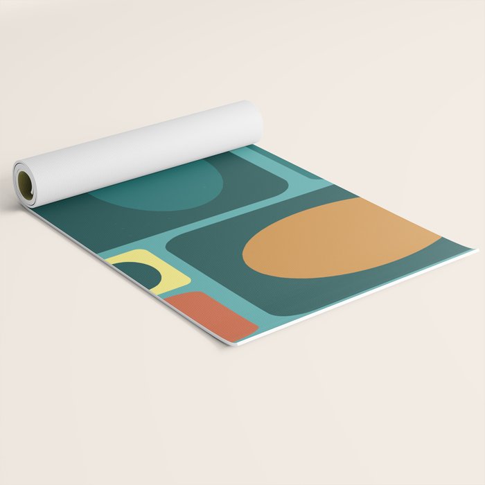 Mid Century Modern Turquoise Rectangles Yoga Mat Gallery Image 2