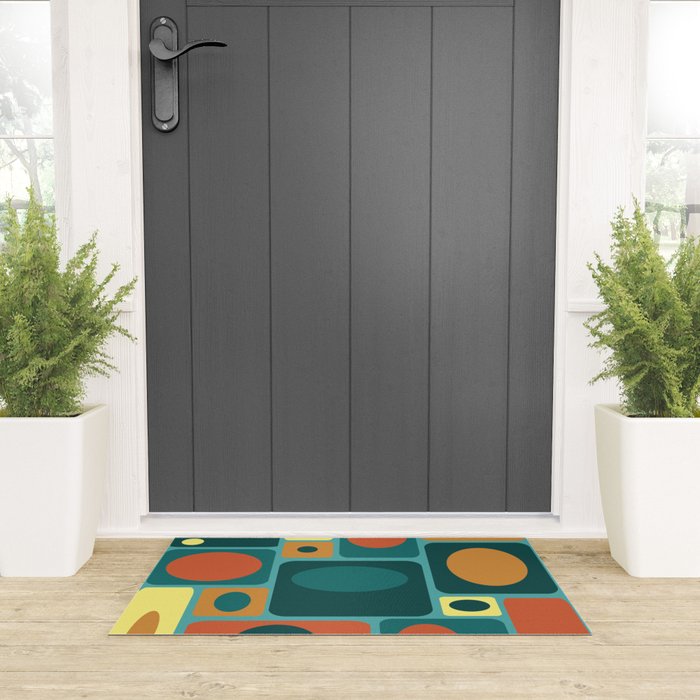 Mid Century Modern Turquoise Rectangles Welcome Mat Gallery Image 3
