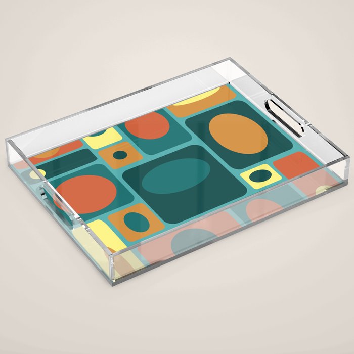 Mid Century Modern Turquoise Rectangles Acrylic Tray Gallery Image 1