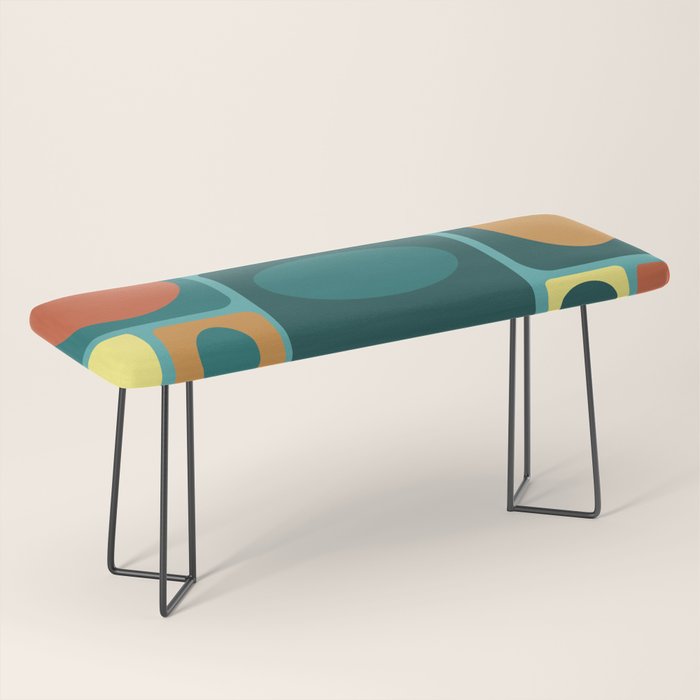 Mid Century Modern Turquoise Rectangles Bench Gallery Image 1