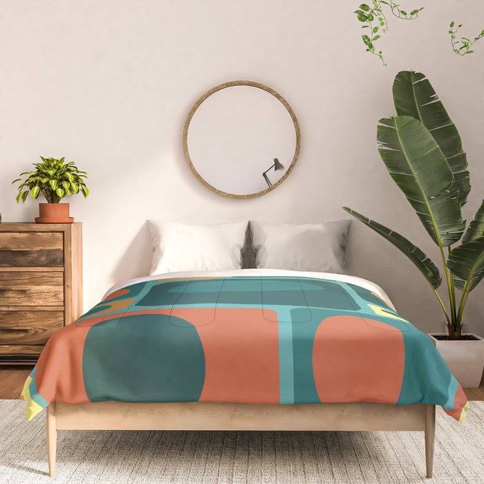 Mid Century Modern Turquoise Rectangles Comforter Gallery Image 3