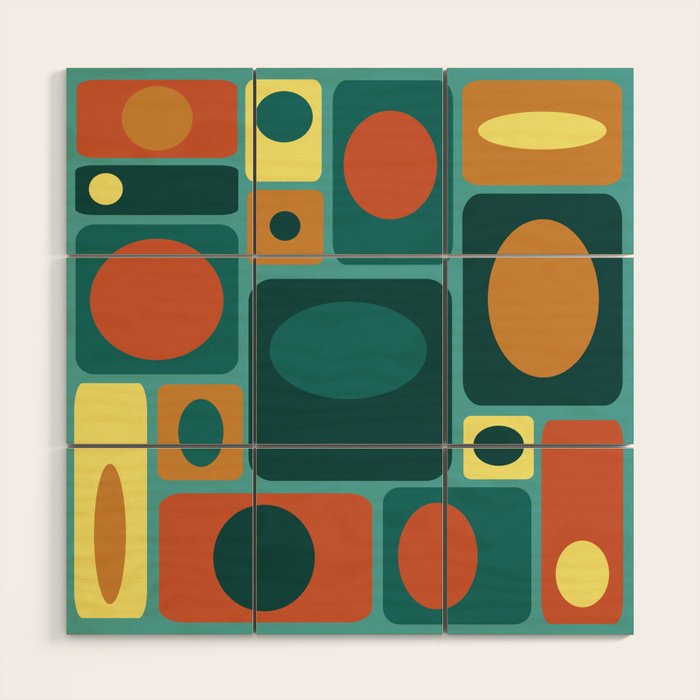 Mid Century Modern Turquoise Rectangles Wood Wall Art