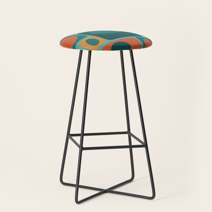 Mid Century Modern Turquoise Rectangles Stool Gallery Image 1