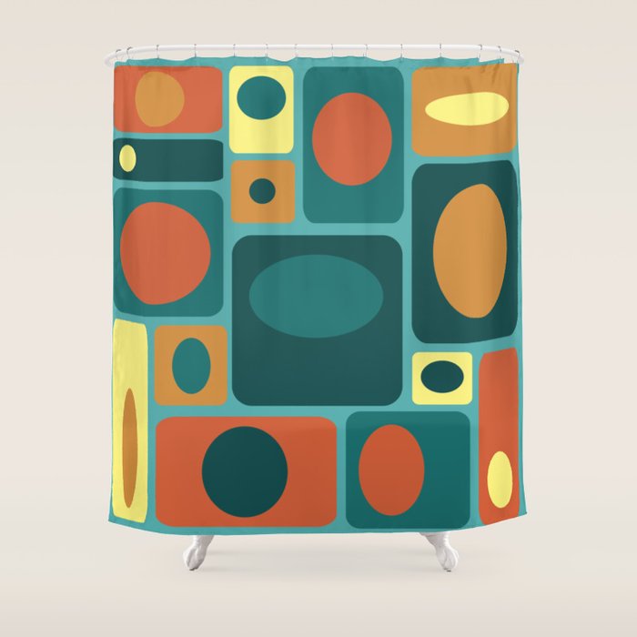 Mid Century Modern Turquoise Rectangles Shower Curtain Gallery Image 1