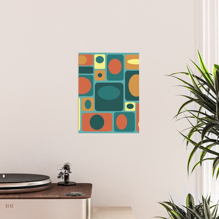 Mid Century Modern Turquoise Rectangles Poster Gallery Image 2