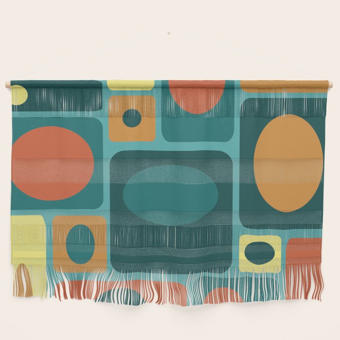 Mid Century Modern Turquoise Rectangles Wall Hanging Gallery Image 1