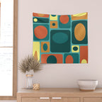 Mid Century Modern Turquoise Rectangles Wall Tapestry Gallery Image 2
