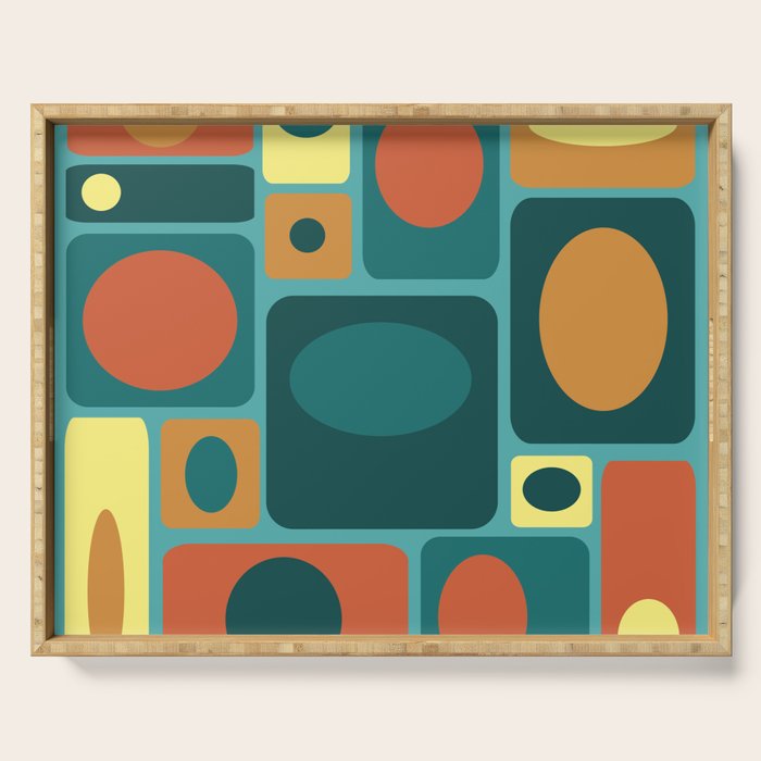 Mid Century Modern Turquoise Rectangles Serving Tray Gallery Image 1