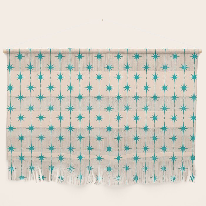 Midcentury Stars and Dots Pattern in Turquoise Teal and Cream Wall Hanging Gallery Image 1