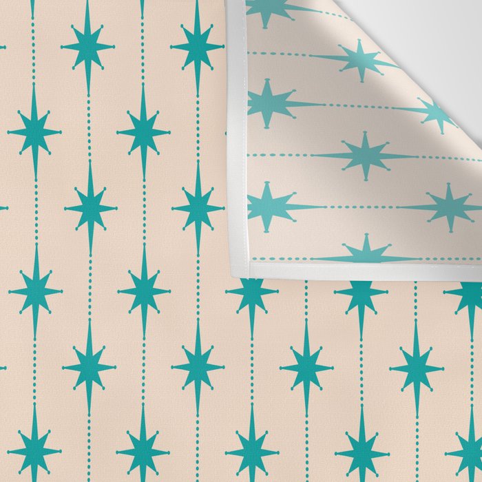 Midcentury Stars and Dots Pattern in Turquoise Teal and Cream Wall Tapestry Gallery Image 3