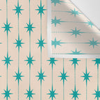 Midcentury Stars and Dots Pattern in Turquoise Teal and Cream Wall Tapestry Gallery Image 3