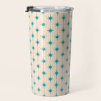 Midcentury Stars and Dots Pattern in Turquoise Teal and Cream Travel Mug Gallery Image 3