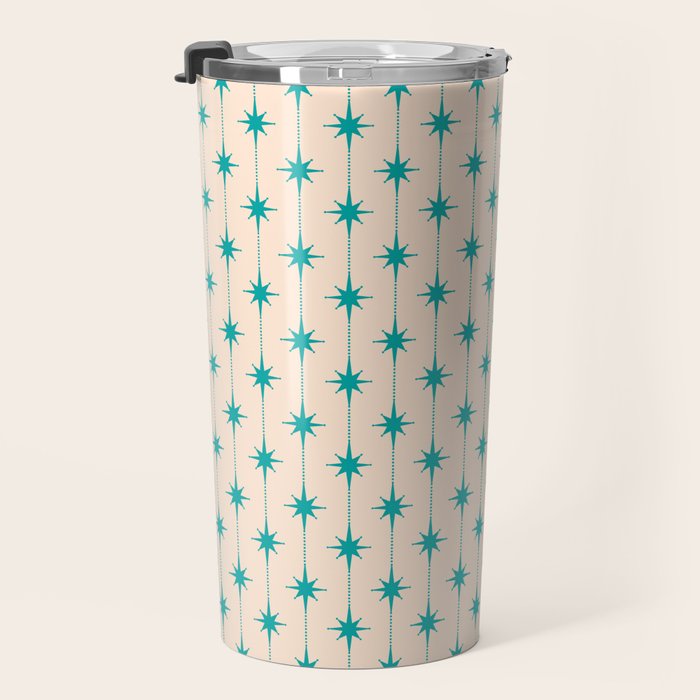 Midcentury Stars and Dots Pattern in Turquoise Teal and Cream Travel Mug Gallery Image 3