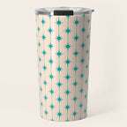 Midcentury Stars and Dots Pattern in Turquoise Teal and Cream Travel Mug Gallery Image 1