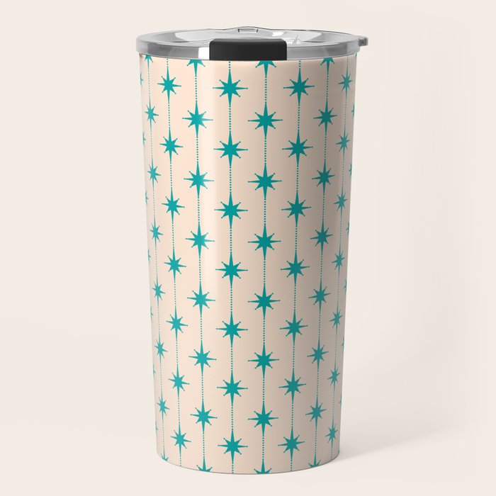 Midcentury Stars and Dots Pattern in Turquoise Teal and Cream Travel Mug Gallery Image 1