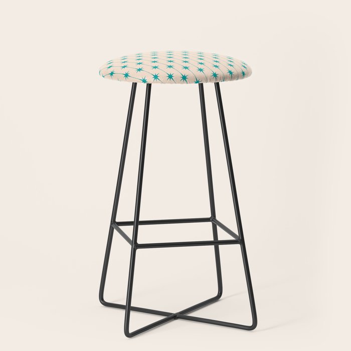 Midcentury Stars and Dots Pattern in Turquoise Teal and Cream Stool Gallery Image 1