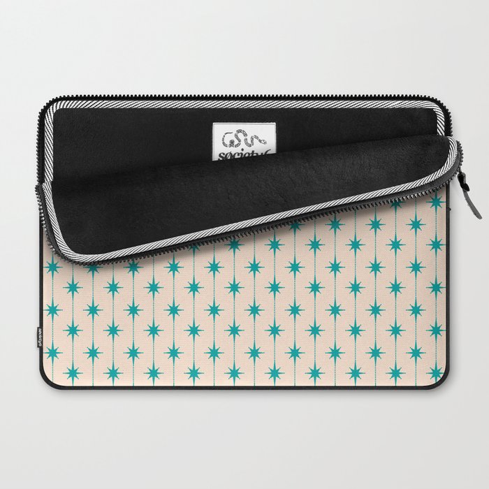 Midcentury Stars and Dots Pattern in Turquoise Teal and Cream Laptop Sleeve Gallery Image 2