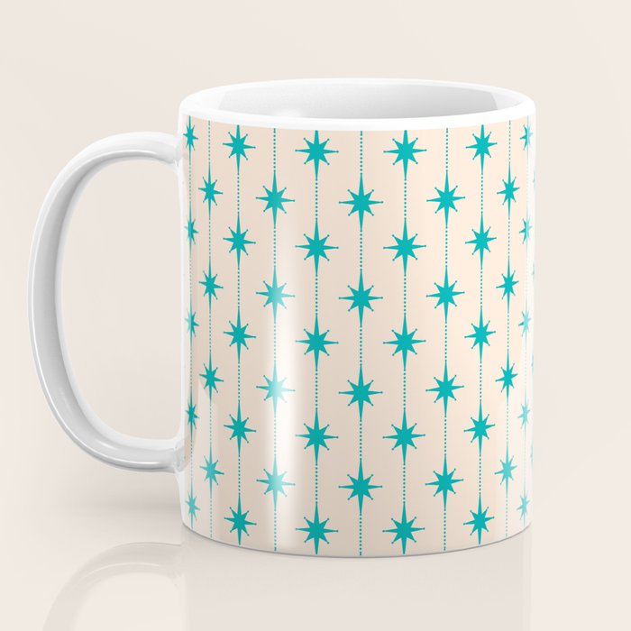 Midcentury Stars and Dots Pattern in Turquoise Teal and Cream Coffee Mug Gallery Image 3