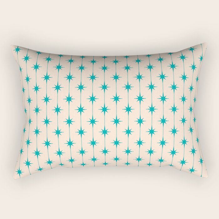 Midcentury Stars and Dots Pattern in Turquoise Teal and Cream Rectangular Pillow Gallery Image 1