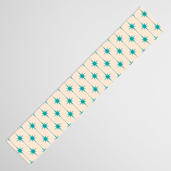 Midcentury Stars and Dots Pattern in Turquoise Teal and Cream Table Runner Gallery Image 3