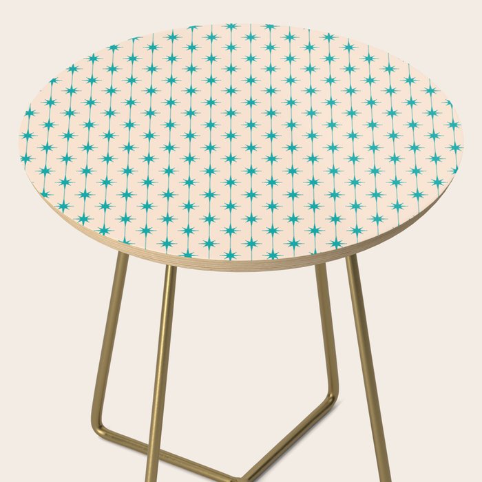Midcentury Stars and Dots Pattern in Turquoise Teal and Cream Side Table Gallery Image 2