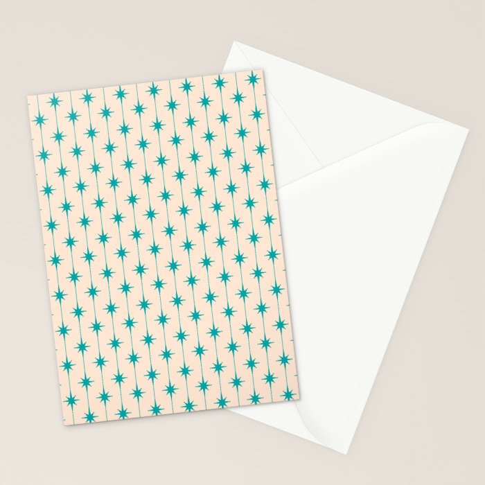 Midcentury Stars and Dots Pattern in Turquoise Teal and Cream Stationery Card Gallery Image 2