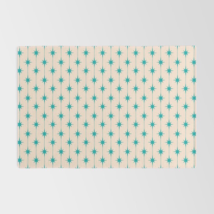 Midcentury Stars and Dots Pattern in Turquoise Teal and Cream Rug Gallery Image 2