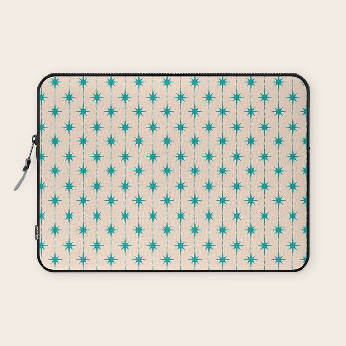 Midcentury Stars and Dots Pattern in Turquoise Teal and Cream Laptop Sleeve Gallery Image 1