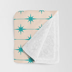 Midcentury Stars and Dots Pattern in Turquoise Teal and Cream Throw Blanket Gallery Image 3