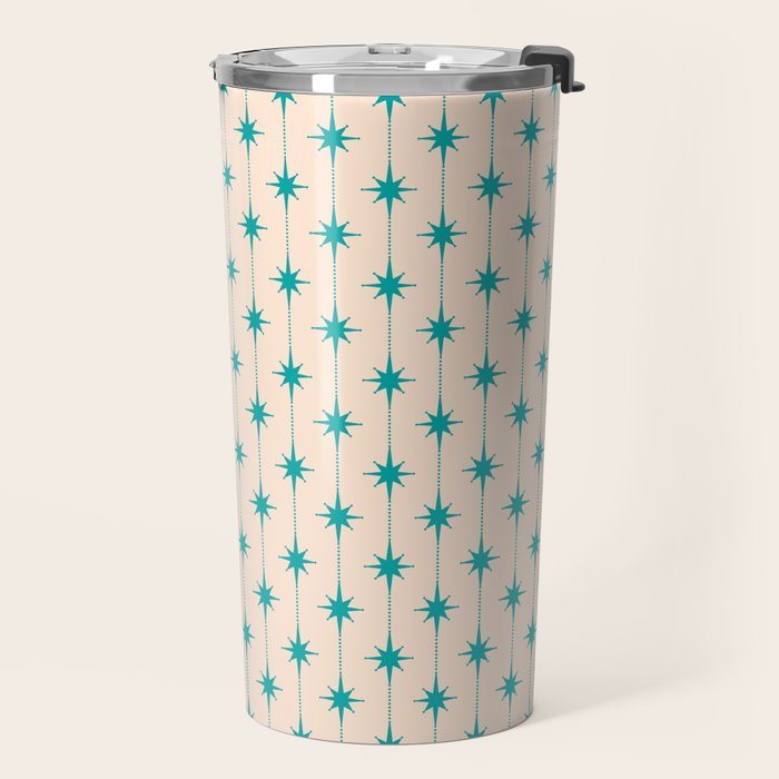 Midcentury Stars and Dots Pattern in Turquoise Teal and Cream Travel Mug Gallery Image 2