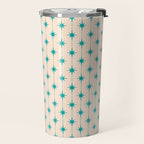 Midcentury Stars and Dots Pattern in Turquoise Teal and Cream Travel Mug Gallery Image 2