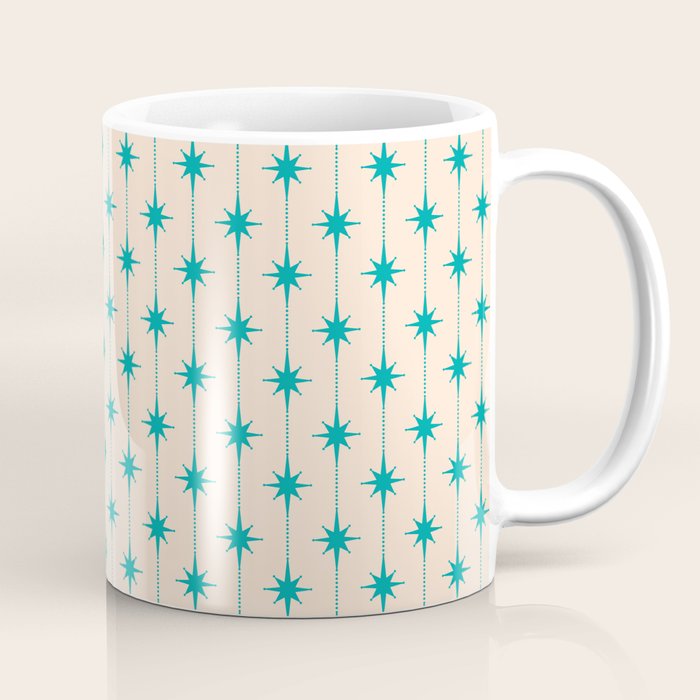 Midcentury Stars and Dots Pattern in Turquoise Teal and Cream Coffee Mug Gallery Image 1