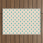 Midcentury Stars and Dots Pattern in Turquoise Teal and Cream Outdoor Rug Gallery Image 1
