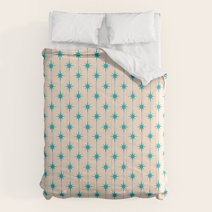 Midcentury Stars and Dots Pattern in Turquoise Teal and Cream Comforter Gallery Image 6