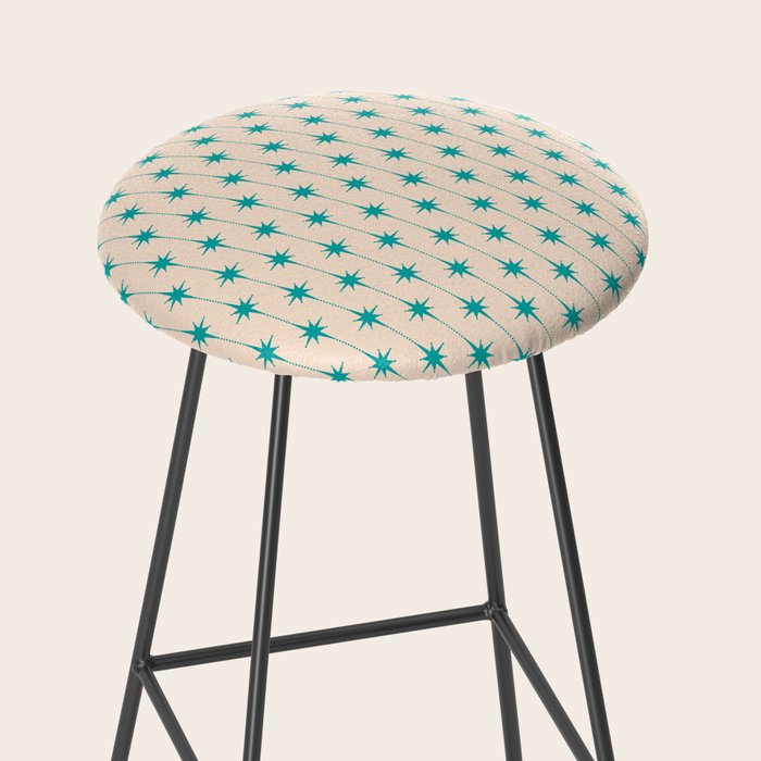 Midcentury Stars and Dots Pattern in Turquoise Teal and Cream Stool Gallery Image 2
